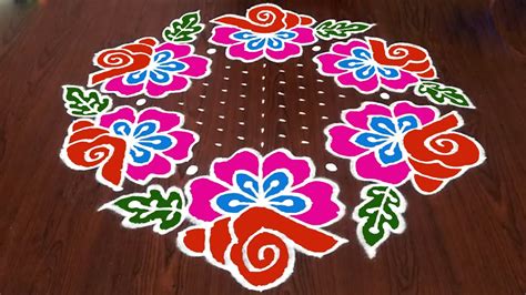 Sankranthi chukkala muggulu 19x10 middle dots/Shanqu&sankranthi special flower kolam designs ...