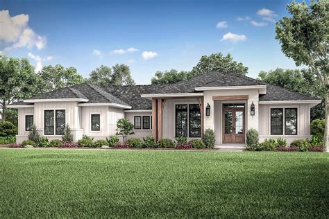 One-story New American Ranch House plan with Board and Batten Siding - 51820HZ | Architectural ...