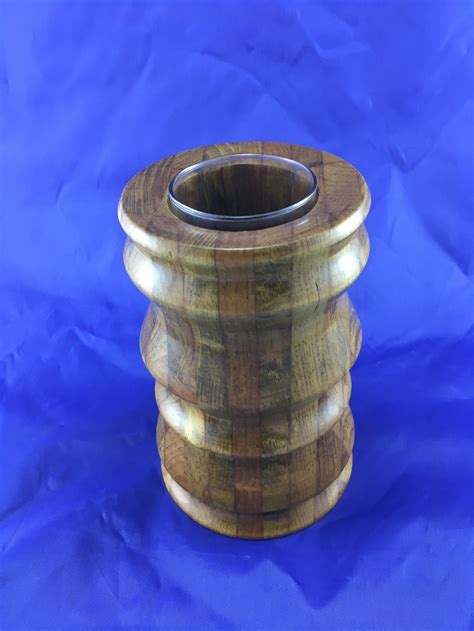 Decorative Lathe Turned Wooden Vase With Glass Insert. - Etsy