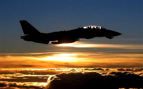 HD wallpaper: sunset, aircraft, military, vehicle, silhouette, F-14 Tomcat | Wallpaper Flare