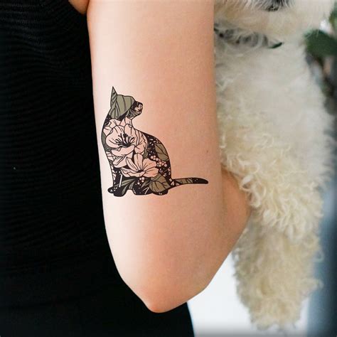 Temporary Tattoo/cat Flower Tattoo/floral Tattoo/ Feminine - Etsy