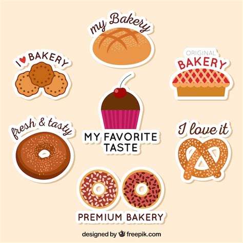 Free Vector | Bakery stickers collection in flat style