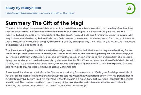 Summary The Gift of the Magi Essay Example | StudyHippo.com