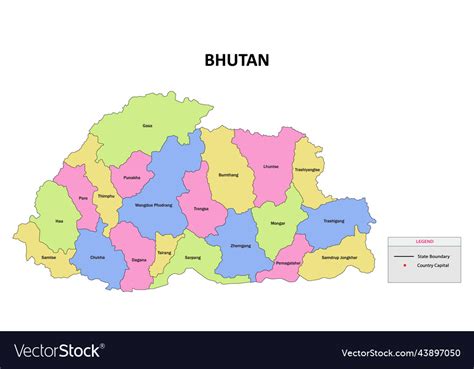 Bhutan map state and district map of Royalty Free Vector