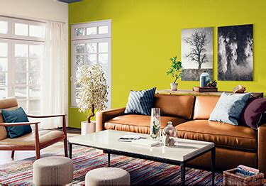 Airy Living Room with Lime Green Accent Wall