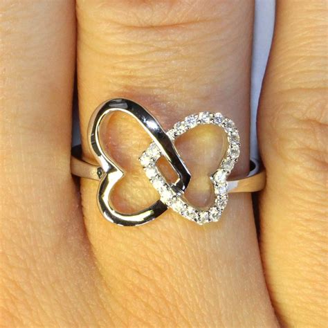 2 Interlocked Hearts Promise Ring | Heart promise rings, Blue diamond ...