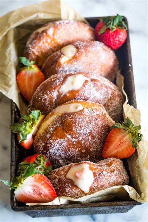 Strawberry Custard Filled Donuts - The Seaside Baker