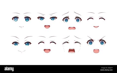 Anime manga expressions yeux ensemble fille. Style de dessin animé japonais Image Vectorielle ...