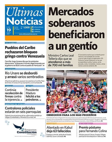 Portadas de los principales Periódicos de Venezuela, lunes 19/08/2019 | Venezuela | Noti-America.com