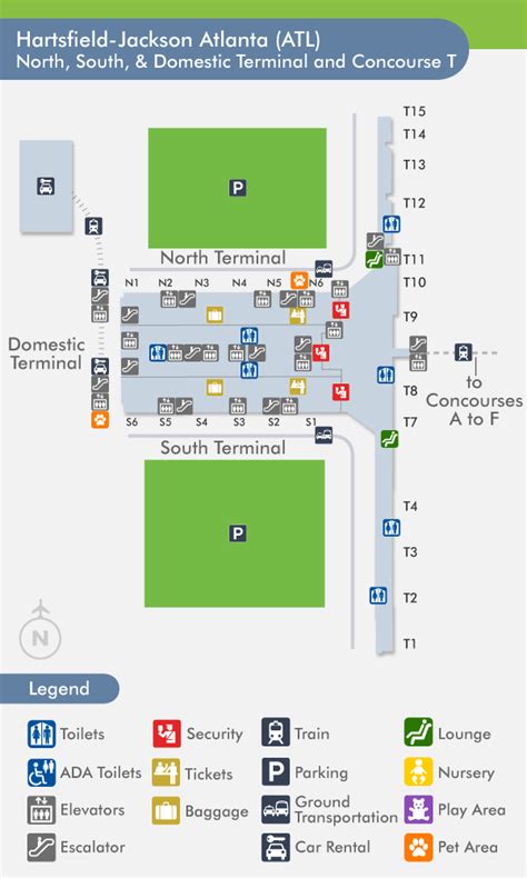 North, South, Main, and Concourse T | Atlanta airport, South, North