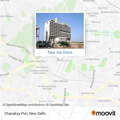 How to get to Chanakya Puri in Delhi by bus, metro or train?