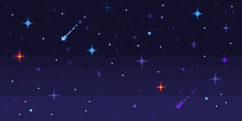 Pixel art night sky. Starry space with shooting stars, 8 bit pixelated ...