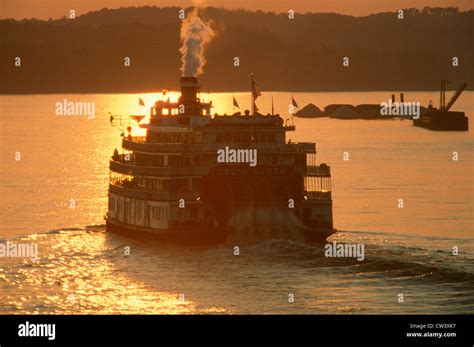 Rear view of The Delta Miss Queen steamboat on the Mississippi River at sunset Stock Photo - Alamy