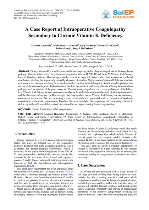 (PDF) A Case Report of Intraoperative Coagulopathy Secondary to Chronic Vitamin K Deficiency