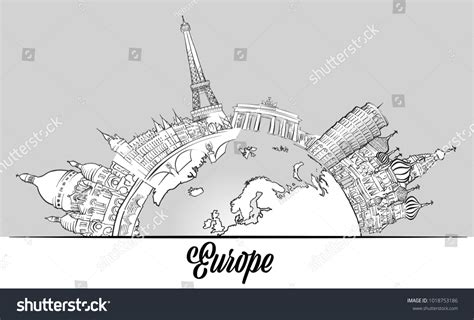 European Sketched Landmarks On Globe Hand Stock Vector (Royalty Free) 1018753186 | Shutterstock