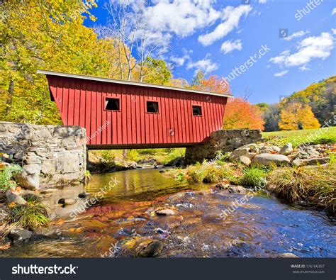 Typical New England Covered Bridge In The Fall Stock Photo 116166397 ...