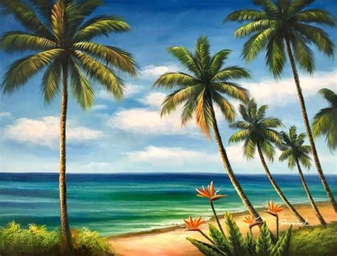 36" x 48" Tropical Beach. Paintings of paradise. Coastal painting. Ocean. Hand painted. Oil on ...