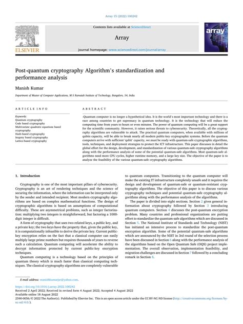 (PDF) Post-Quantum Cryptography Algorithms Standardization and Performance Analysis