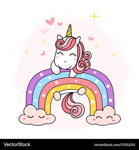 Cute unicorn magical purple on rainbow simple Vector Image