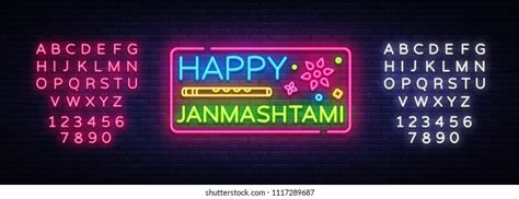 Happy Janmashtami Vector Greeting Card Neon Stock Vector (Royalty Free) 1117289687 | Shutterstock