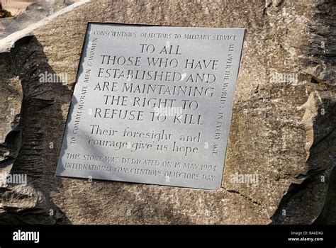 Conscientious Objector memorial plaque on stone in Tavistock Square ...