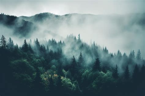 Premium AI Image | mysterious forest with fog in dramatic colors