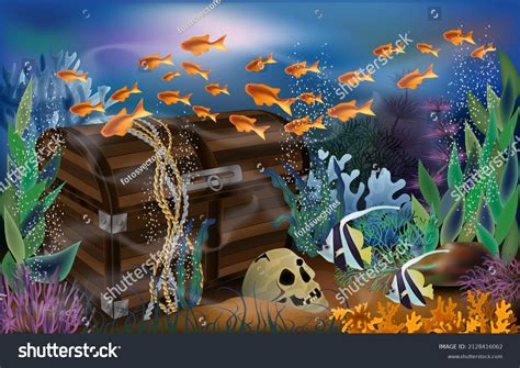 Underwater Wallpaper Treasure Chest Box Skull Stock Vector (Royalty ...