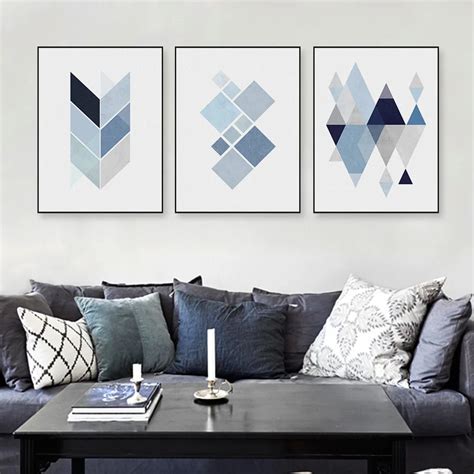 Abatract Blue Geometric Shape Canvas Art Print Poster Nordic Wall ...