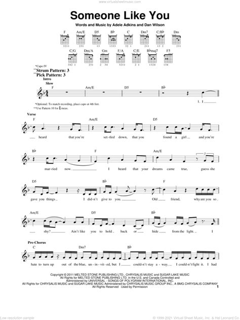 Someone Like You sheet music for guitar solo (chords) v2