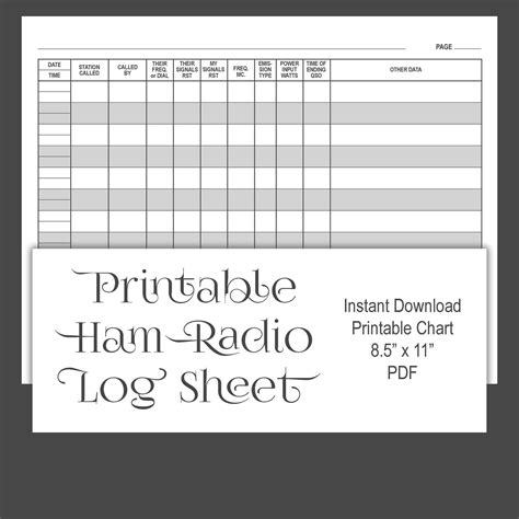 HAM RADIO Log Book, Printable Contact Sheet, Instant Download, Digital Download, Log Page ...