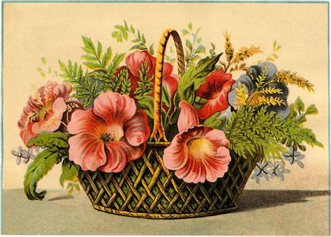 Vintage Flower Basket Image | Flower basket, Victorian baskets and ...