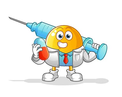 Premium Vector | Emoticon doctor holding medichine and injection cartoon character