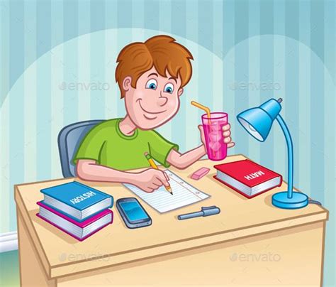 Boy Working On A Homework Assignment | Homework, School cartoon, Funny cartoon images