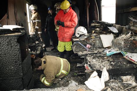 Firefighters In A Burnt-out House Photograph by Michael Donne/science ...