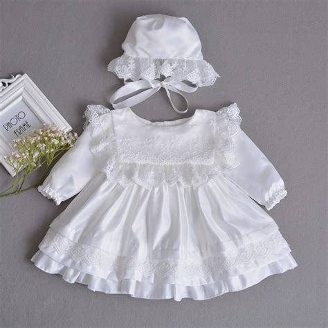 baby baptism infant girl princess dress + hat,girls white sweet lace ...