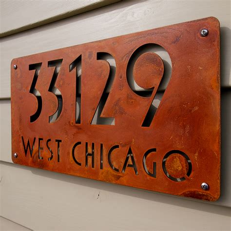 CUSTOM Euro Deluxe Address Sign in Rusted Steel