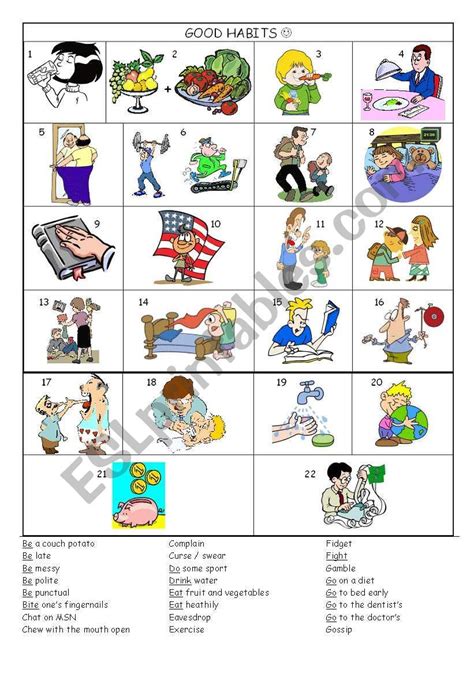 Good habits - bad habits vocabulary worksheet - ESL worksheet by marie sophie allen | Speaking ...