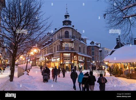 People walking the Krupowki street in winter. Zakopane, Poland, Europe ...