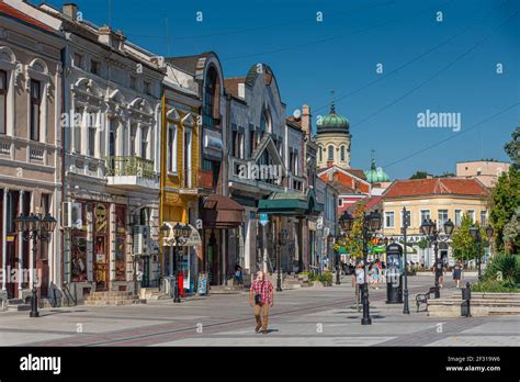 Vidin, Bulgaria, September 7, 2020: People strolling through the center ...