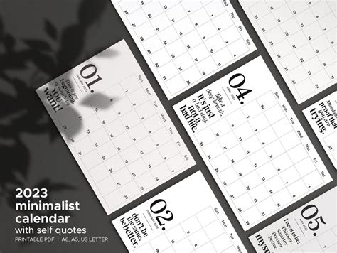 Printable 2023 Minimalist Calendar With Self Quotes Desk - Etsy