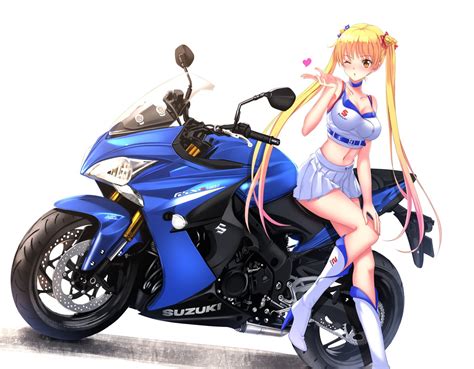 Wallpaper : blonde, long hair, anime girls, car, motorcycle, skirt, boots, Swordsouls, Suzuki ...