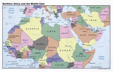 Large political map of North Africa and the Middle East - 1990 | North Africa | Africa ...