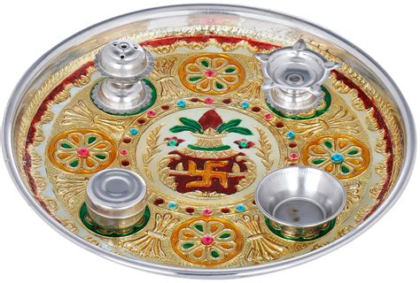 Small Puja Thali with Attached Puja Vessels | Exotic India Art