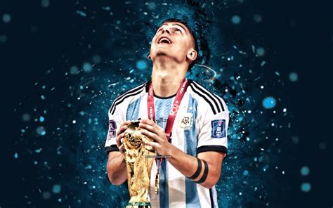 Download 4K, Paulo Dybala, Qatar 2022, blue neon lights, Argentina ...