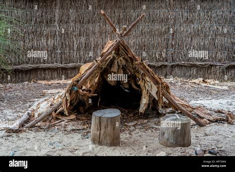 Australian aboriginal hut in Wangi Mia meeting place, Yanchep National Park, City of Wanneroo ...