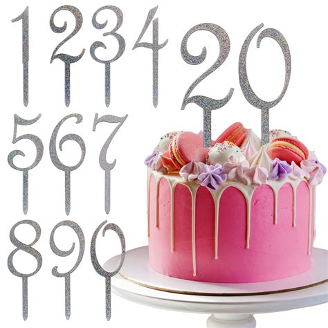 Silver Happy Birthday Cake Topper Numbers - Set of 10 Acrylic Cake ...