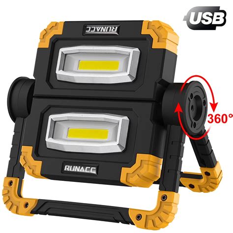 Portable LED Work Light | 2 COB 1500LM USB Rechargeable Flood Lights Waterproof 360°Rotation ...