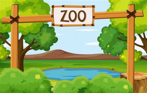 Premium Vector | Scene of zoo park with pond in the field | Zoo park, Zoo, Zoo clipart