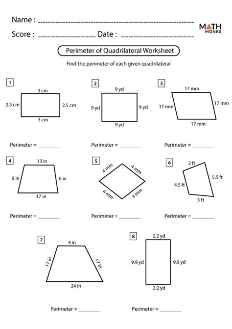 Area And Perimeter Of Quadrilaterals Worksheet