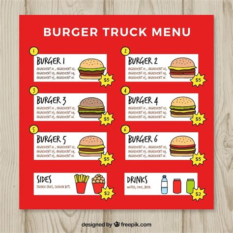 Free Vector | Hand drawn burger food truck menu